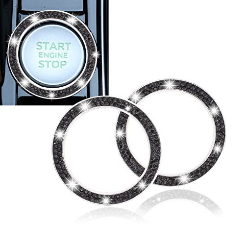 LivTee 2 PCS Crystal Double Rhinestone Car Engine Start Stop Decoration Ring, Bling Car Interior Accessories for Women, Push to Start Button Cover/Sticker, Key Ignition & Knob Bling Ring, Black