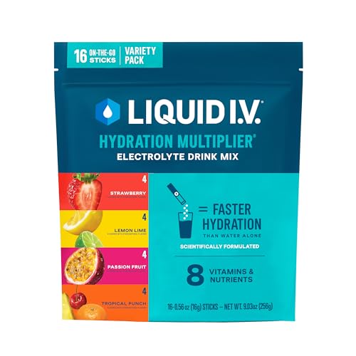 Liquid I.V. Hydration Multiplier Best Sellers - Lemon Lime, Passion Fruit, Strawberry, Tropical Punch - Hydration Powder Packets, Electrolyte Powder Drink Mix, Single-Serving, 1 Pack (16 Servings)