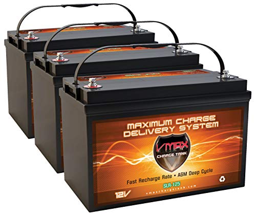 Qty 3: VMAX SLR125 AGM Battery 12V 125Ah Deep Cycle Solar Battery Compatible with Solar Backup Off-Grid RV 12 Volt or 36 Volt Battery Banks