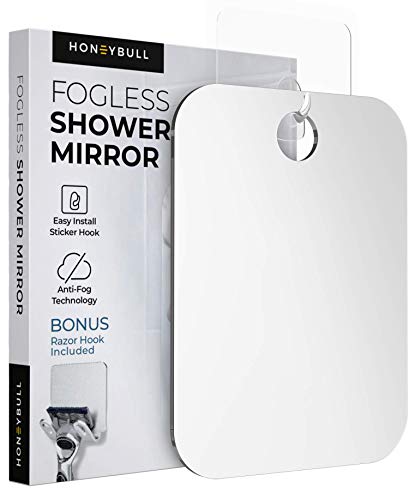 HONEYBULL Fogless Shower Mirror With Razor Holder - Medium 6x8in Anti Fog Flat Mirror for Shaving and Bathroom