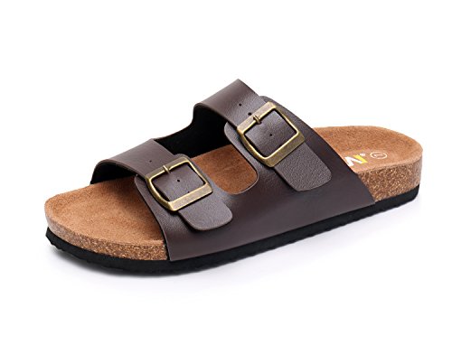 WTW Men's Cork Footbed Sandals - Slip on Beach Slide Sandals Shoes with Adjustable Metal Buckle Strap for Men