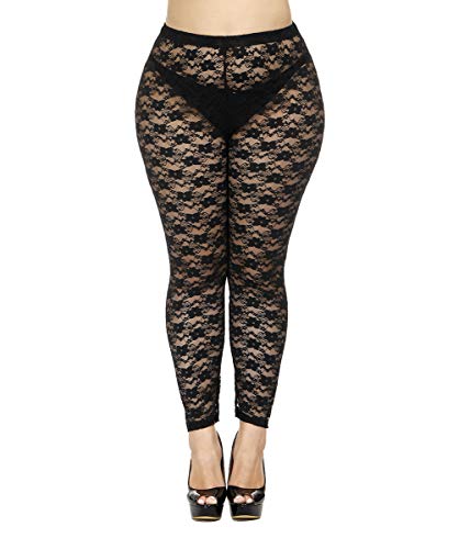 CURRMIEGO Women's Plus Size Stretchy Lace Pattern Capris Leggings Tights (US 3X/4X Plus) Black
