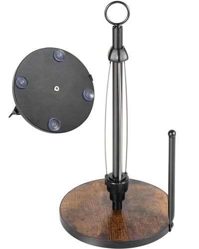 OROPY One-Hand Tear Paper Towel Holder Countertop, Farmhouse Wood Paper Towel Roll Holder with Ratchet Mechanism and Suction Cups fits Standard and Jumbo Size Paper Towels