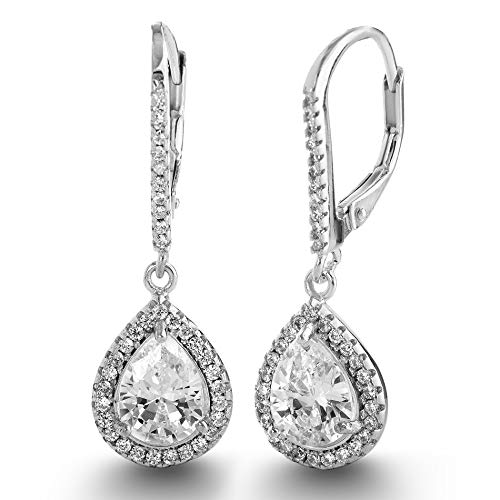 Lesa Michele 925 Sterling Silver 2 Cttw Cubic Zirconia Teardrop Dangle Earrings for Women