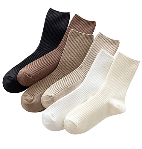 MarJunSep Women’s Cute Cotton Crew Socks Neutral Aesthetic Slouchy Boot Dress Socks Women Girls Granola Essentials 6 Pairs Pack