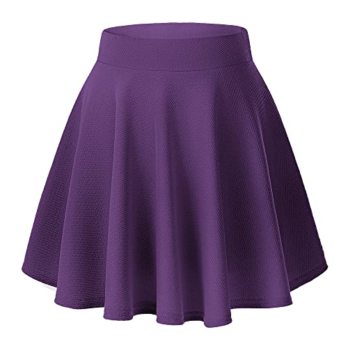 Urban CoCo Women's Basic Versatile Stretchy Flared Casual Mini Skater Skirt (L, Deep Purple)