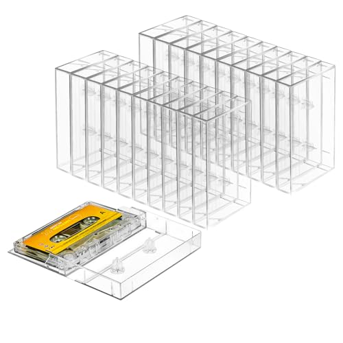 T WaveTree 25-Pack Audio Cassette Storage Cases - Clear Plastic Cassette Tape Cases - Audio Storage Solution 4.28' L x2.75 W x0.6 H