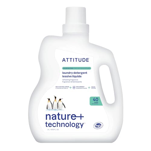 ATTITUDE Liquid Laundry Detergent, EWG Verified Laundry Soap, HE Compatible, Vegan and Plant Based Products, Cruelty-Free, Mountain Fresh, 40 Loads, 67.6 Fl Oz