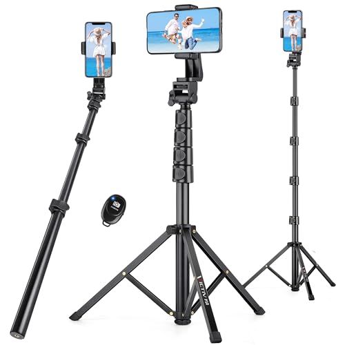 70 inch Phone Tripod, Selfie Stick Tripod with Remote, Portable Cell Phone Tripod Stand with Phone Holder, Aluminum Smartphone Tripod, Compatible with iPhone 14 13 12 Pro Max/Samsung/Android/Camera