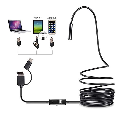SunshineFace Industrial Endoscope Borescope Inspection Camera, HD USB Endoscope 7mm Lens 6 LED Lights Support MicroUSB Type-C USB Interface