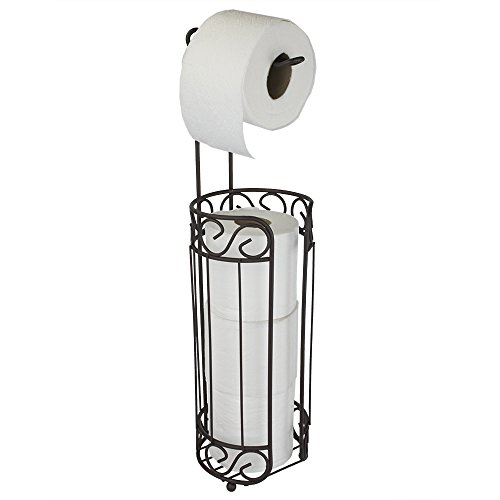 Home Basics Scroll Design Dispensing Toilet Paper Holder Stand, (Bronze) Steel Free-Standing Holder | Bathroom Toilet Paper Holder with Non-Skid Feet
