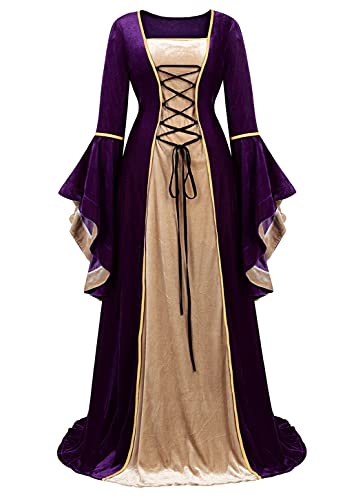 frawirshau Renaissance Costume Women Medieval Dress Queen Gown Retro Long Dresses Role Play Dress Up Costumes Purple S