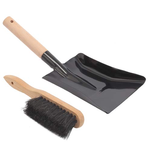 Aboniris Coal Shovel and Hearth Brush Set Made of Natural Wood and Coco Bristles, Hearth Tidy Set, Fireplace Shovel and Brush, Fireplace Tool Set, Metal Brush Pan Set, Fireplace Tools, Firepit Tools