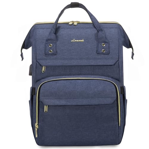 LOVEVOOK Laptop Backpack Women Teacher Backpack Nurse Bags, 15.6 Inch Womens Work Backpack Purse Waterproof Anti-theft Travel Back Pack with USB Charging Port (Navy Blue)