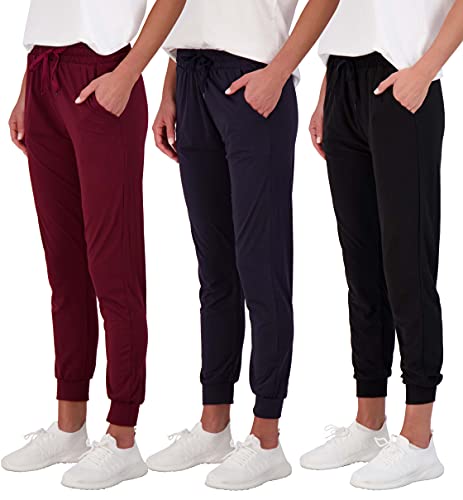 Real Essentials Women's Lounge Jogger Soft Teen Sleepwear Pajamas Fashion Loungewear Yoga Pant Active Athletic Track Running Workout Casual wear Ladies Yoga Sweatpants Pockets, Set 3, M, Pack of 3