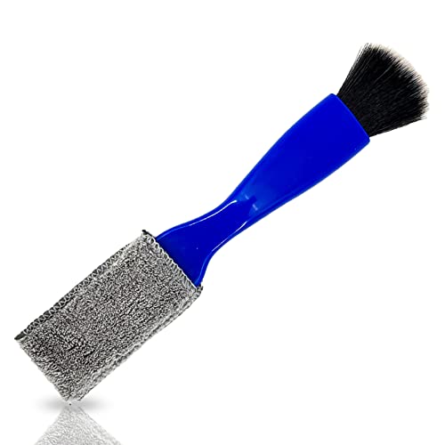 beypovk Double Head Brush for Car Clean, 2 in 1 Car Detailing Brushes, Universal Auto Interior Duster for Air Conditioner Vents, Car Air Vents Crevice, Dashboard, Computer, Window (Blue)
