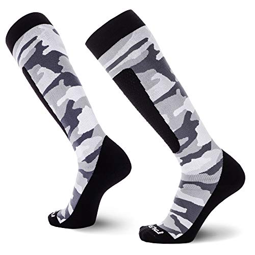 Midweight Camo Snowboard Socks – Merino Wool Winter Cold Weather OTC Ski Sock – Great for Snowboarding, Skiing, Snow Shoeing, Outdoors (L, Snow)