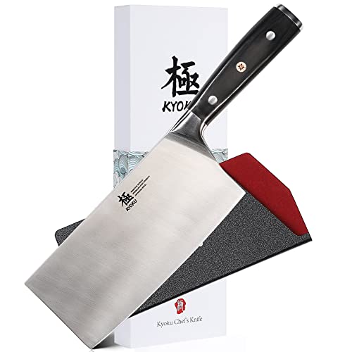 KYOKU Samurai Series - 7' Cleaver Knife - Full Tang - Japanese High Carbon Steel Kitchen Knives - Pakkawood Handle with Mosaic Pin - with Sheath & Case