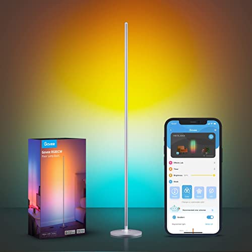 Govee RGBIC Floor Lamp, LED Corner Lamp Works with Alexa, Smart Modern Floor Lamp with Music Sync and 16 Million DIY Colors, Color Changing Standing Lamp for Christmas Bedroom Living Room Silver
