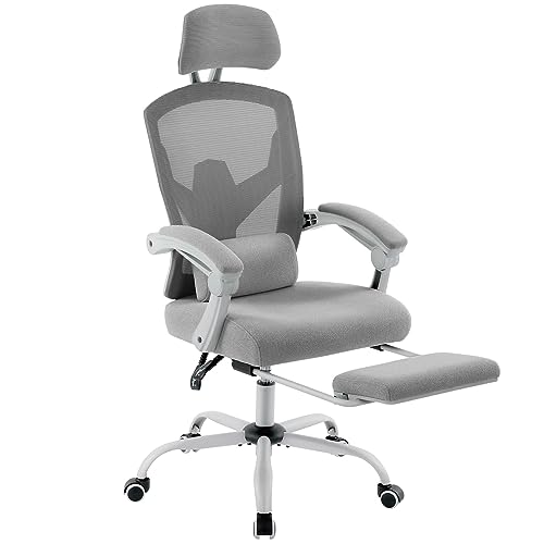 MCQ Office Computer Desk Chair, Gaming Chairs for Adults, High-Back Mesh Rolling Swivel Reclining Chairs with Wheels, Comfortable Lumbar Support, Comfy Arms for Home, Office, Gaming, Student, Grey