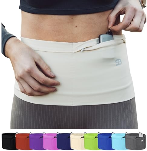 StashBandz Unisex Travel Money Belt, Running Belt, Fanny and Waist Pack, 4 Large Security Pockets and Zipper, Fits All Size Phones Passport and More, Small