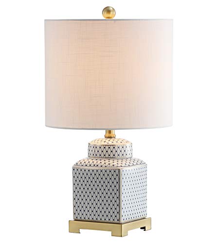 JONATHAN Y JYL3043A Cleo 21.5' Ceramic/Metal Ginger Jar LED Table Lamp Contemporary,Transitional for Bedroom, Living Room, Office, College Dorm, Coffee Table, Bookcase, White/Navy