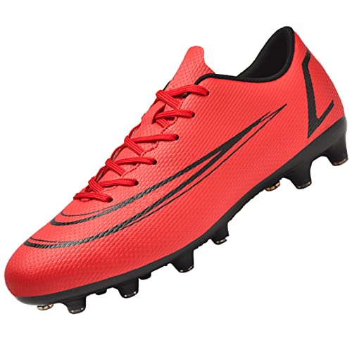 ASOCO DREAM Men's Soccer Shoes Firm Ground Soccer Cleats Professional Low-Top Athletic Football Shoes Indoor Outdoor Futsal Turf Training Sneakers,Red,6 US