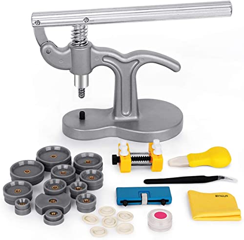 BYNIIUR 19 Pcs Watch Press Set, Watch Repair kit with 18mm-50mm Fitting Dies for Watch Back Case Remover Closer, and Battery Replacement