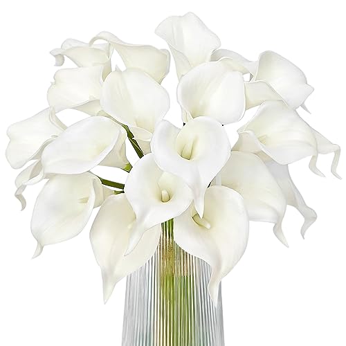 Letjolt White Calla Lily 20Pcs Artificial Flowers Bouquet for Wedding Bride Shower Blessing Gift Home Decoration Faux Calla Lilies Flower, 20 Pieces