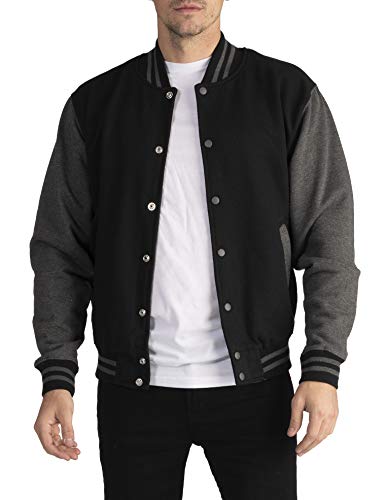 Pro Club Men's Varsity Fleece Baseball Jacket, Black/Charcoal, X-Large