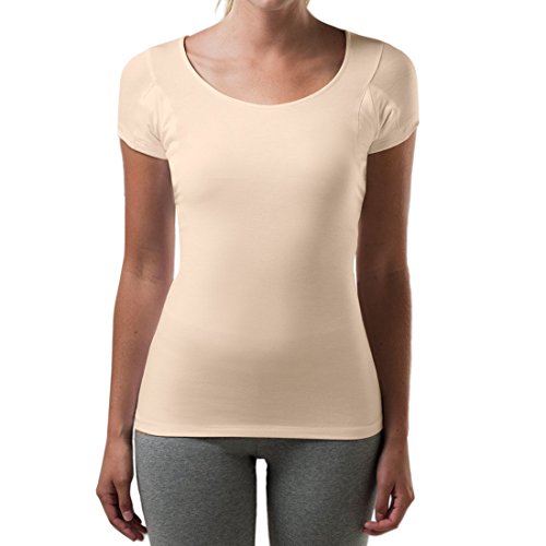Women's Sweat Proof Undershirt – Slim Fit, Scoop Neck, Beige, Small