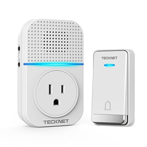 TECKNET Wireless Doorbells for Home, IP66 Waterproof Door Bell Classroom House Wireless Doorbell with 60 Ringtones & 5 Level Volume, 1300ft Self-Powered Doorbell Chimes Kit with LED Light (White)