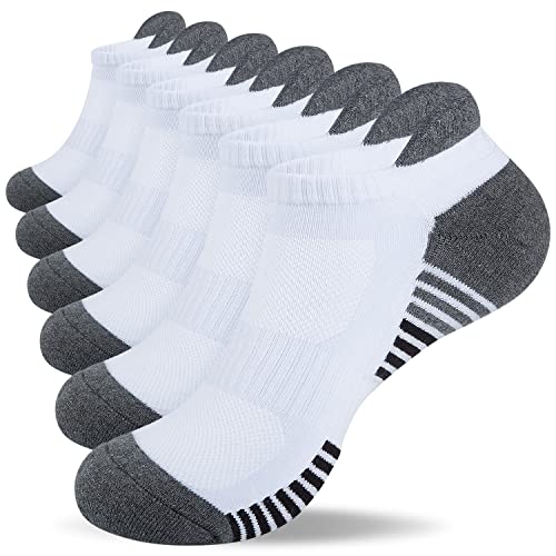 Lapulas No Show Socks Men Running Tennis Athletic Anklet White Socks For Men and Women 6Pairs Large