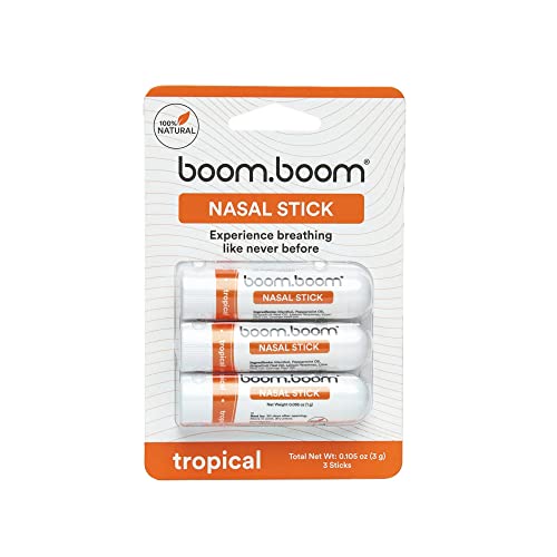 BoomBoom Nasal Stick (3 Pack) | Enhances Breathing + Boosts Focus | Breathe Vapor Stick Provides Fresh Cooling Sensation | Aromatherapy Inhaler Made with Essential Oils + Menthol (Tropical)