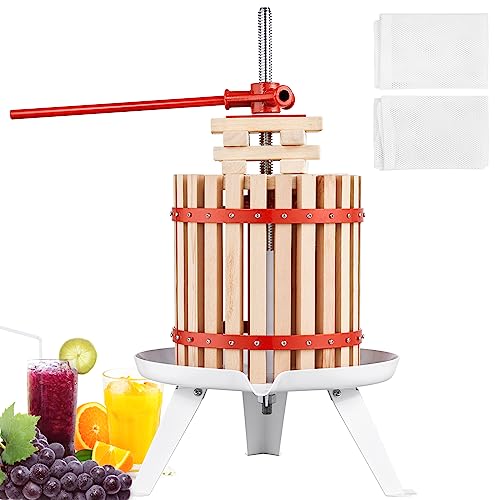 VEVOR Fruit Wine Press, 3.2 Gallon/12L, Solid Wood Basket with 6 Blocks, Manual Juice Maker, Cider Apple Grape Tincture Vegetables Honey Olive Oil Making Press with Pole Handle Bar for Kitchen, Home