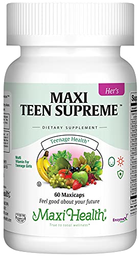 Maxi Health Teen Supreme Hers Vitamins for Teen Girls (120) - Women's Multivitamin for Energy, Immune Boost, Body & Brain Growth - Womens Multi Vitamins Including D3, Iron, Calcium, Digestive Enzyme
