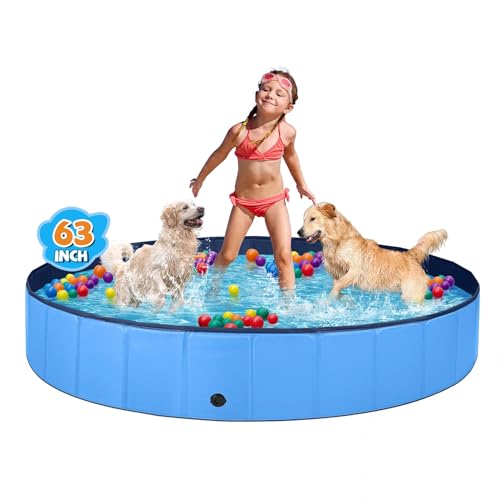 Jecoo Dog Pool for Large Dogs Kiddie Pool Hard Plastic Foldable Dog Bathing Tub Portable Outside Kids Swimming Pool for Pets and Dogs
