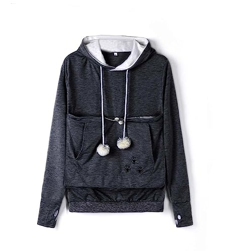Nituyy VincentDeep Unisex Cat Ear Big Kangaroo Pouch Hoodie Long Sleeve Pet Cat Dog Holder Carrier Sweatshirt (Dark Grey, M)