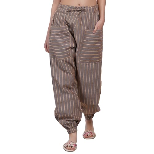 KPH FASHION Hoppers Cotton Summer Casuals Pants with Pockets - Hippie Boho Trousers for Women & Girls (Brown)