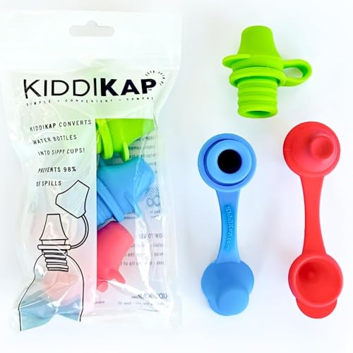 KiddiKap- No Spill Silicone Bottle Top Spout 3 Pack Bundle (Red, Blue, Green) BPA Free
