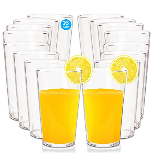 WONKYWARE 12oz Tritan Plastic Tumbler Cups set of 16, BPA-free Unbreakable Premium Drinking Glasses, Shatterproof Reusable Plastic Glasses Dishwasher Safe bpa free for Kitchen, Commercial Use