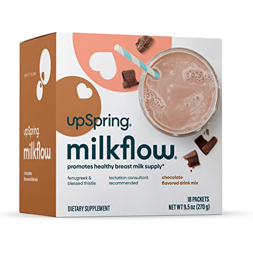 Upspring Milkflow Lactation Supplement Drink Mix – Milk Lactation Supplement to Support Breast Milk Production with Fenugreek and Blessed Thistle, Chocolate Flavor, 18 Servings (FG0070-03)