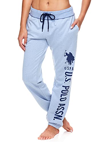 U.S. Polo Assn. Essentials Womens Lounge Pants with Pockets, French Terry Sweatpants for Women (Blue Yonder Heather, Small)