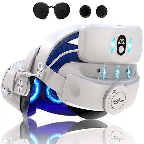 Uniplay Head Strap for Quest 2 with Magnetic Cobalt Battery 4-5H Adjustable Headstrap VR Accessories Elite Strap 5300mAh with USB/Type-C Port/LCD Digital Display for VR Headset