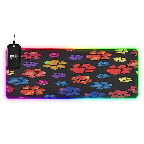 Colorful Cat Paws Ripple Gaming Mouse Pad Led Mousepads RGB Backlit with 14 Lighting Modes, Non Slip Base Soft Computer Keyboard Mat for Gaming PC Laptop Desk, M