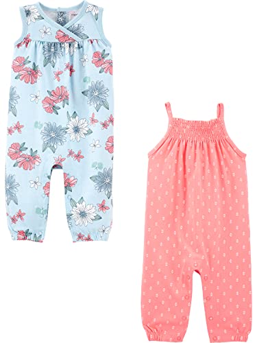 Simple Joys by Carter's Baby Girls' Fashion Jumpsuits, Pack of 2, Pink/Floral, 6-9 Months