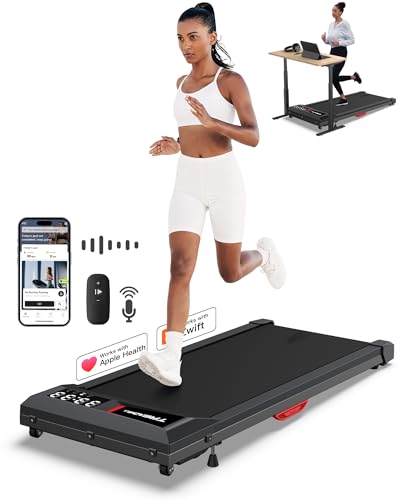 WELLFIT Walking Pad Inclined Treadmills 300lb Capacity, Upgrade Under Desk Small Treadmill for Home Office, Smart Voice Control Treadmill Works with ZWIFT KINOMAP Apple Health, Sturdy Fully Assembled