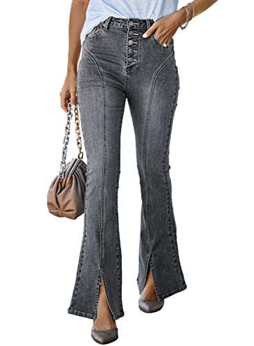 Astylish Women Jeans High Waist Casual Wide Leg Trendy Mom Denim Pants Size 14 Gray