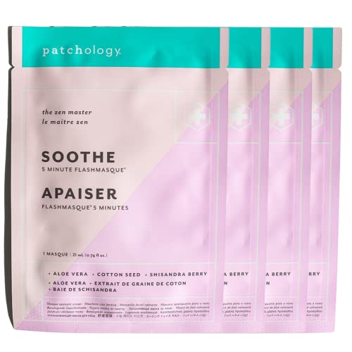 Patchology 'Soothe FlashMasque Facial Sheet Mask with Aloe Vera - Men and Women Face Masks Skincare Sheet for Moisturizing and Hydrating Skin in 5 Minutes - Best Face Sheets Moisturizer (4 Count)