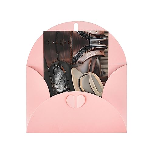 Cowboy Black Hat Western Boots Pearlescent Paper Holiday Card,Love Button Envelope For Christmas, Wedding Anniversary And Party Invitations 4x6 Inpink